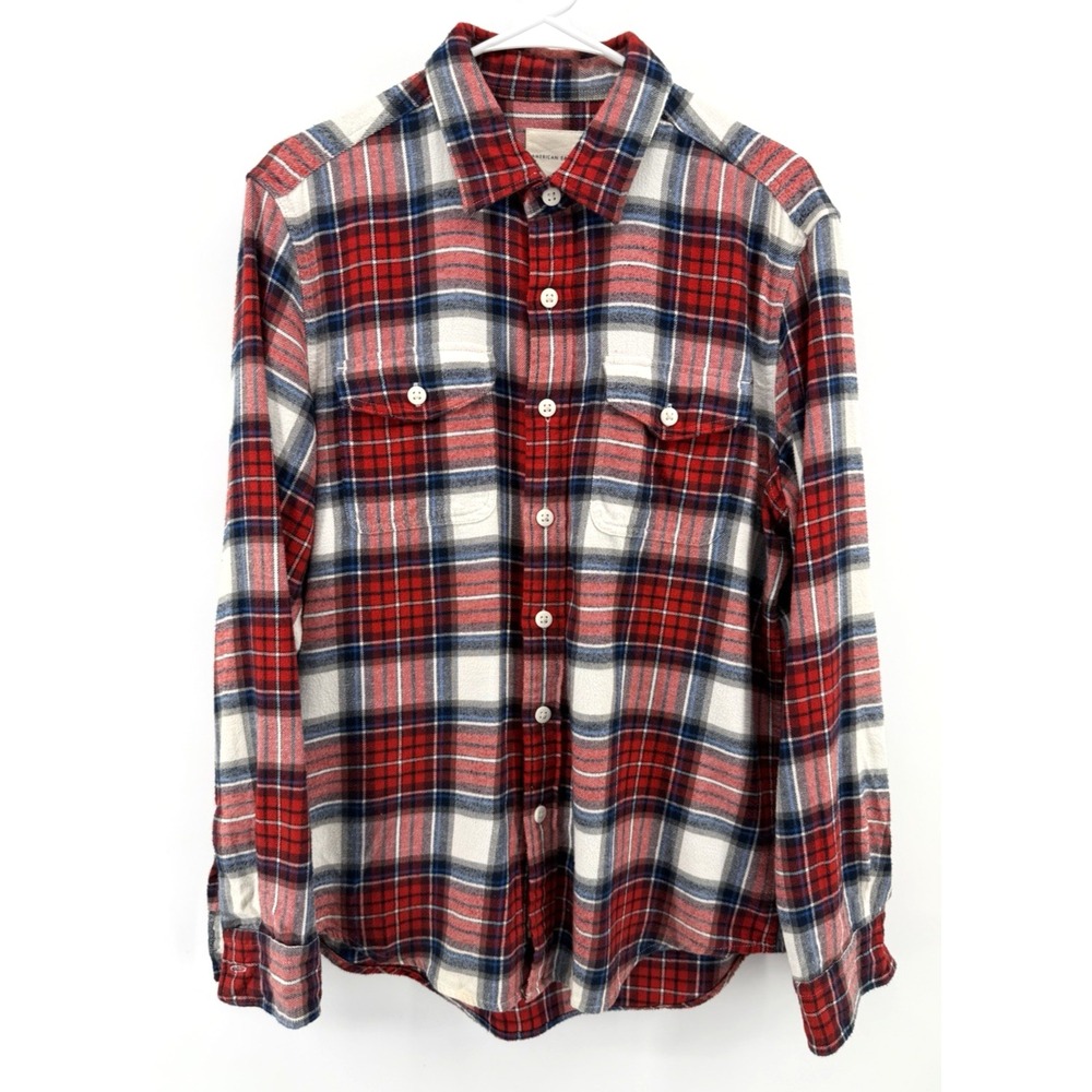 American Eagle Red Plaid Flannel Shirt Cozy Soft Chore Outdoor Workwear Men M